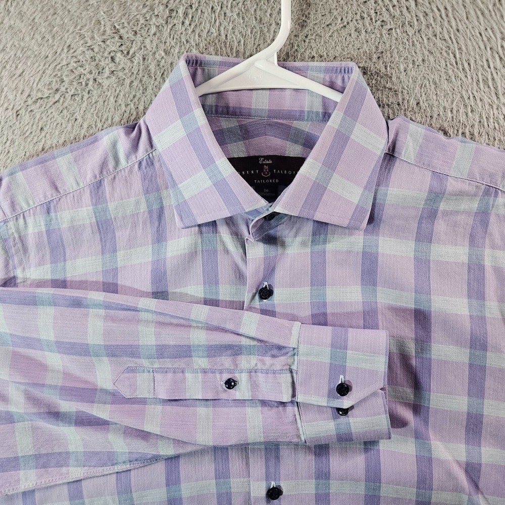 Robert‎ Talbottt Dress Shirt Men Size 16 Button Up Long Sleeve Purple Plaid